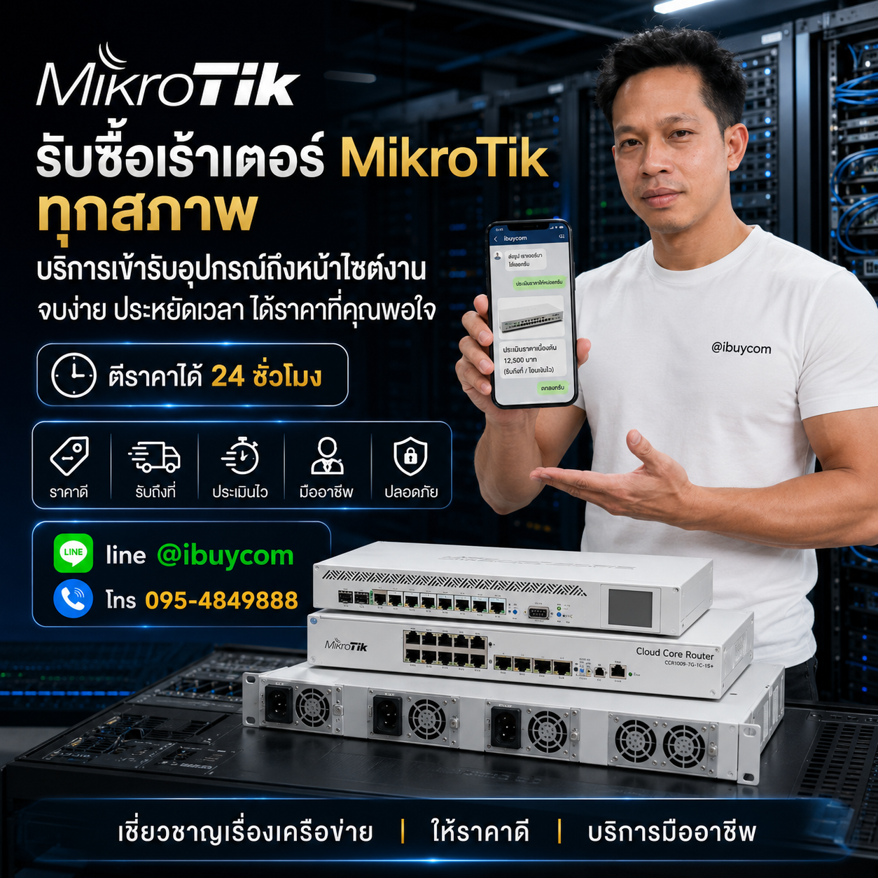 ภาพโปรโมตการส่งรูปเช็กราคา MikroTik ผ่านไลน์